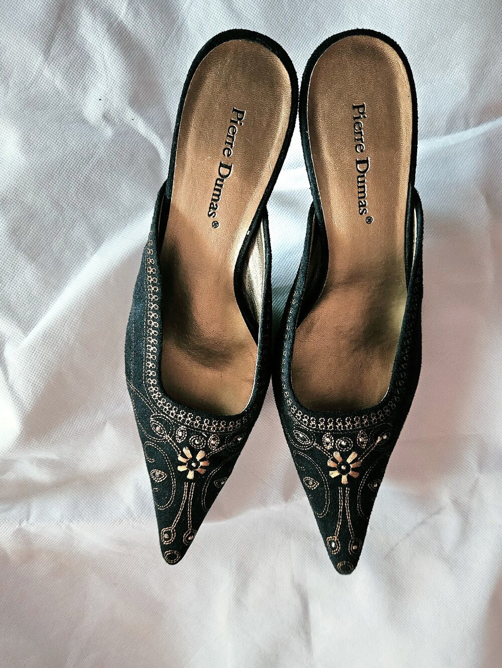 Pierre Dumas Embroidered Pointed Toe Mule Low Heel Shoe Size 8